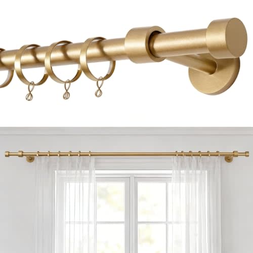 ChadMade Adjustable Curtain Rods for Windows 32-120 Inch, Heavy Duty 1 Inch Curtain Rod for Living Room Windows, Carbon Steel Curtain Rod Set (Gold, 32-120")