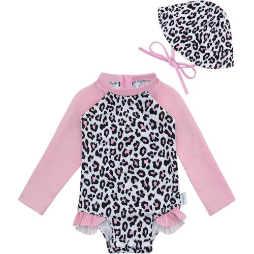 babygoal Baby Girls Long Sleeve One Piece Rash Guard Swimsuit with Zipper, UPF 50+ Sun Protection