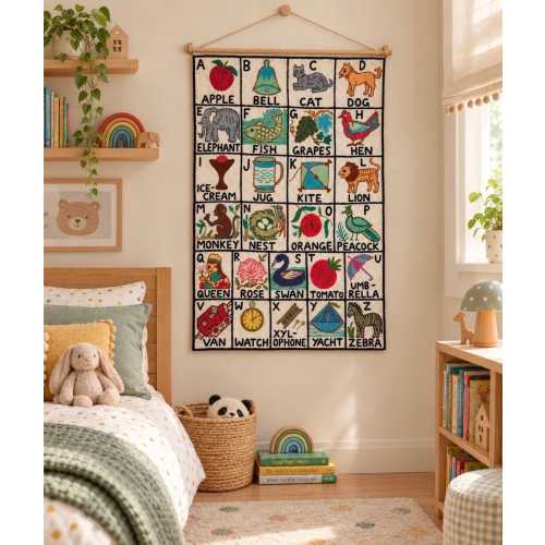 Hand Embroidered Alphabet Chainstitch Rug – Kids Room Decor (2'x3') Jahan
