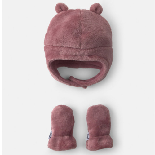 Baby Girl Kombi Velboa Hat and Mitten Set - Berry | Carter’s Oshkosh Canada
