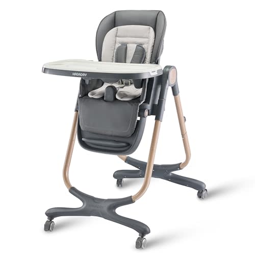 6 in 1 Convertible High Chairs for Babies and Toddlers,Portable High Chair with Dishwasher Tray and 4 Wheel,Booster Seat for Dining Table,Foldable Toddle and Baby Feeding Highchair (Gold-Grey)