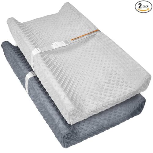 2 Pack Baby Changing Pad Covers, Super Soft Plush Dot Diaper Changing Table Covers Fit 32x16 Inch Changing Table Pad