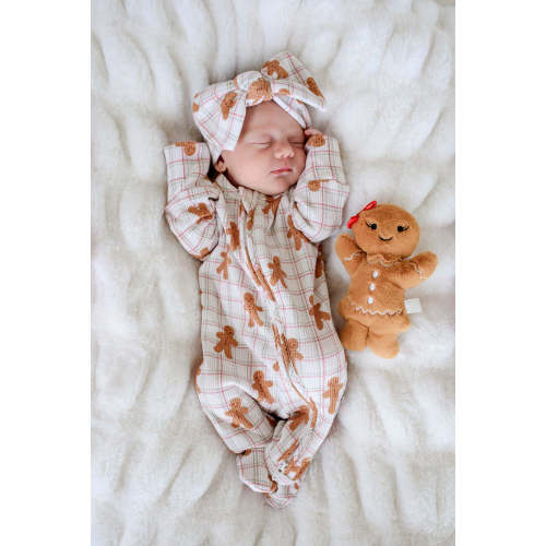Christmas Bamboo Waffle Zipper Footie in Gingersnap | Caden Lane