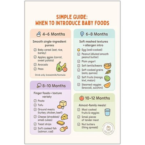 Cute Simple Guide When To Introduce Baby Foods Posters Daily Menu Canvas Wall Art Healthy Nutrition Chart Prints Painting For Home Bedroom Dorm Wall Decor 8x12in Unframed