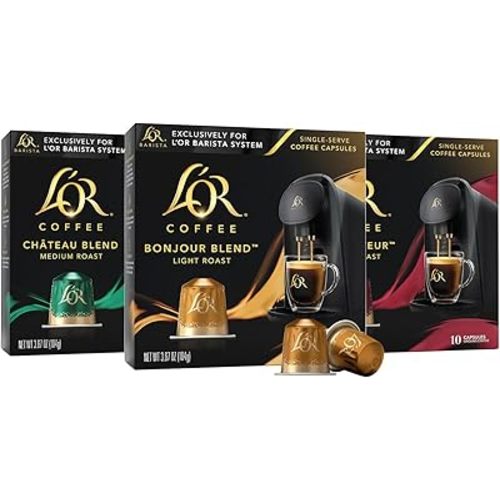 L'OR Coffee Pods, 30 Capsules Medium Light Roast Variety Pack, Single Cup Aluminum Coffee Capsules Exclusively Compatible with the L'OR BARISTA System