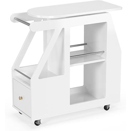 Esthetician Cart with Wheels, Salon Cart Tool Organizer, Utility Trolley with 1 Drawer, 5 Open Shelf, Side Table Mobile Storage Cabinet for Beauty Salon Spa, White