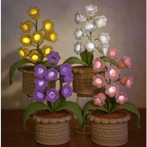 Crochet Lily Flower in Pot Lamp, Lily of the Valley Light, Handmade Flower Gift, Custom Gift Card, Home Decor, Birthday, Christmas Gift