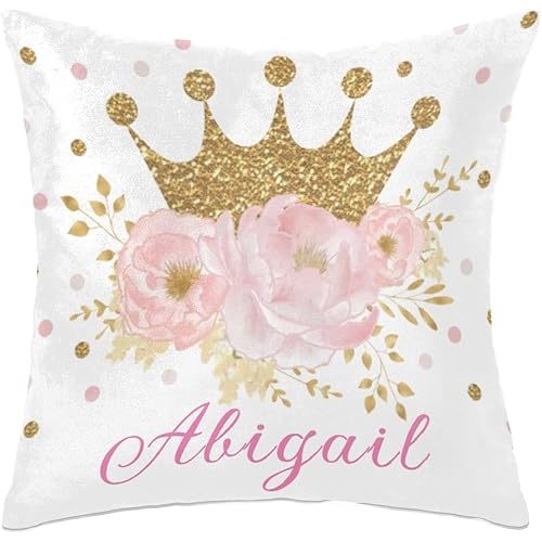 Personalized Baby Name Nursery Throw Pillow Cover for Baby Boy Girl Gift Custom Pillow with Name Personaized Throw Pillow Cove Sofa Couch Cushion Home Decor Pillow - Gold Royal Princess Crown