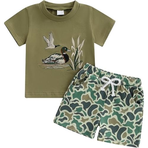 18M Kaipiclos Baby Boys Clothes Toddler Summer Outfits Short Sleeve Duck Print Pocket T-Shirt Tops and Shorts Farm Baby Clothes