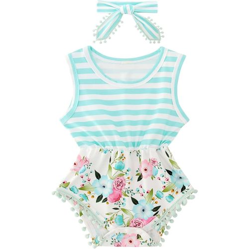 UNICOMIDEA Baby Girls Outfit Newborn Romper Jumpsuits Sleeveless One-Piece Clothes 0-24 Months Bodysuit with Headband