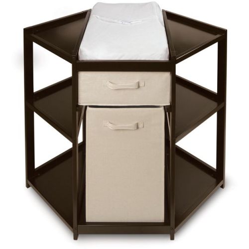 Badger Basket Diaper Corner Baby Changing Table with Hamper and Basket - Espresso