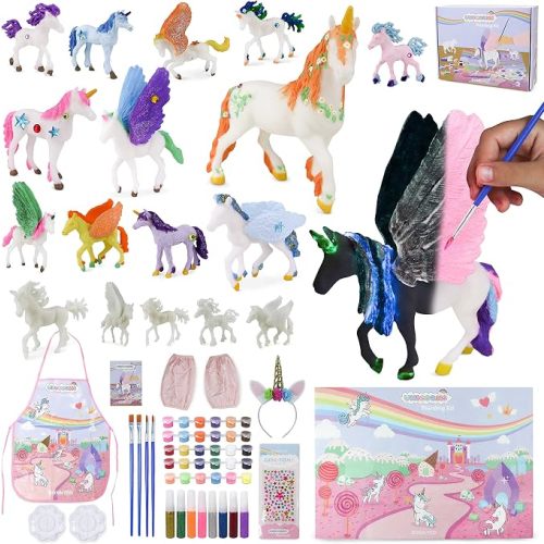 BONNYCO Unicorns Gifts for Girls for Painting with 18 Figurines, Craft Kit