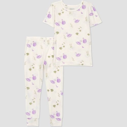 Carter's Just One You® Toddler Girls' 2pc Short Sleeve Comfy Soft Snug Fit Swans Pajama Set - Ivory 4T