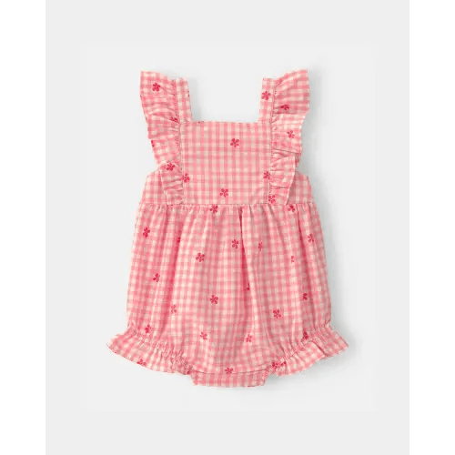 Baby Girl Gingham Flower Romper - Pink | Carter's