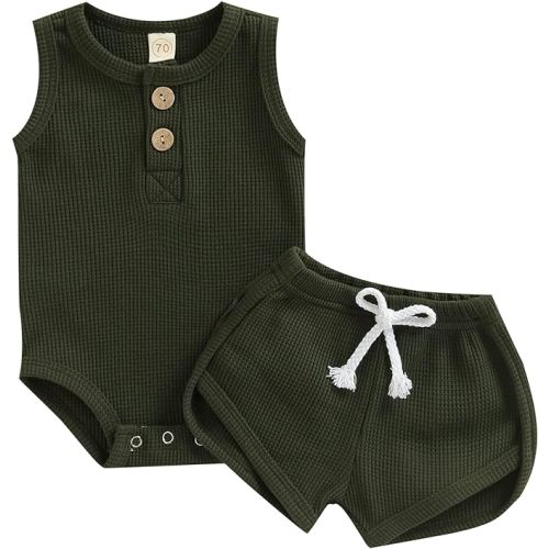 Ledy Champswiin Summer Newborn Baby Boy Girl Clothes Set Ribbed Outfits Unisex Infant Solid Short Sleeve Tops Shorts 2PCS