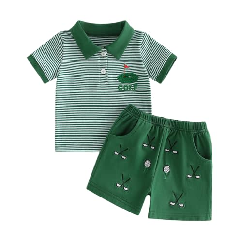 Chloefairy Toddler Baby Boy Golf Outfit Short Sleeve Golf Cart Polo T Shirts Top Shorts Set 2Pcs Golf Theme Summer Clothes