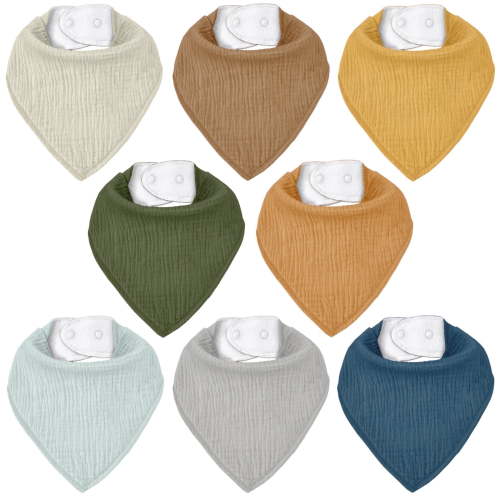 Gllquen Baby Muslin Baby Bibs 8 Pack Baby Bandana Drool Bibs 100% Cotton for Unisex Boys and Girls, Calm Style