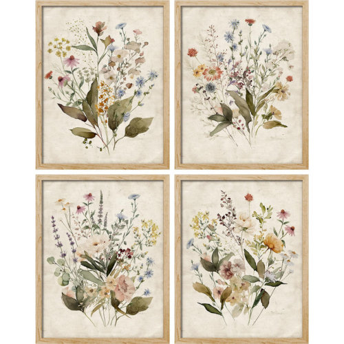 SIGNLEADER Vintage Wildflowers Bouquet Antique Botanical Floral Pictures Framed Paper 4 Pieces Print Wall Art & Reviews | Wayfair