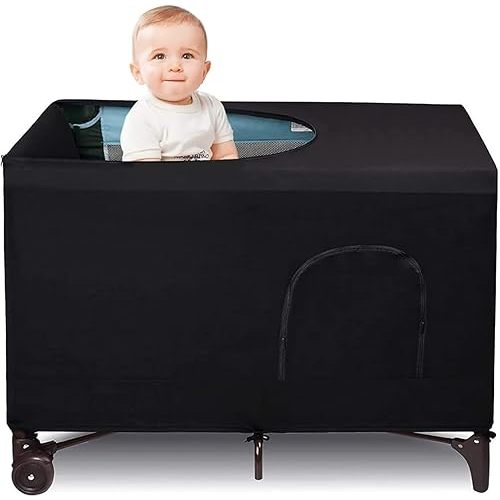 Blackout Crib Canopy Cover Stretchy Breathable Travel Netting Tent and Shade Stretch Up to 40"×30" for Indoor and Outdoor Children's Sleep Safety (Black)
