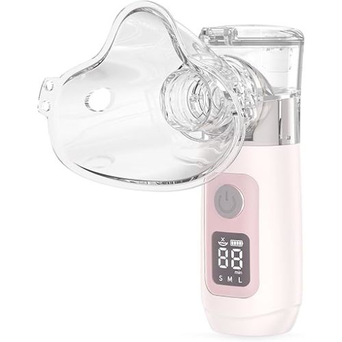 Smart Digital Display Portable Nebulizer for Adults and Kids, Portable - Rechargeable for Travel and Home Use, OTC SPACER-0422-HER-V3