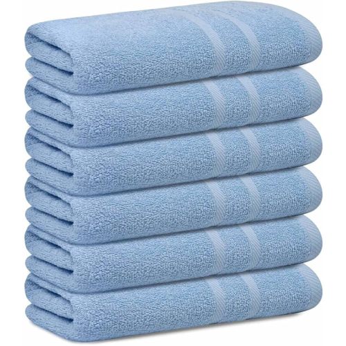 Small Bath Towel Set - 100% Cotton 23x46 Shower Towels in 450 GSM. Lightweight & Absorbent Quick Dry Gym Towel for Showering, Pet Drying, Spas & Salons. Terry Ringspun Towels (Aqua)