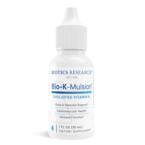 Biotics Research Bio K Mulsion Liquid Vitamin K Drops - 500 mcg/S - Vitamin K1 phytonadione for Adults - VIT K Supplement - Strong Bones, Heart Health, Blood Clotting Support, 1 fl oz