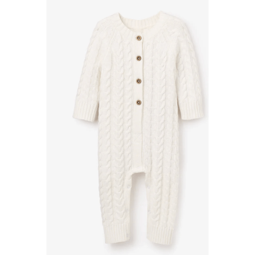Whisper White Horseshoe Cable Knit Baby Jumpsuit
Size - 3-6 months