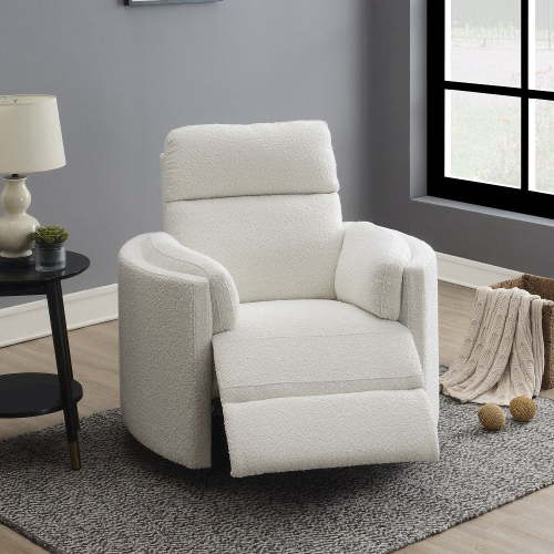 ACME Sagen Boucle Fabric Upholstered Swivel Glider Recliner in Beige