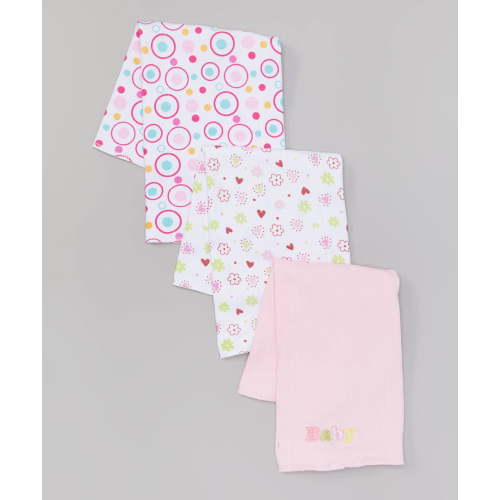 Spasilk 3 Pack 100% Cotton Burp Cloths, Pink "Baby"