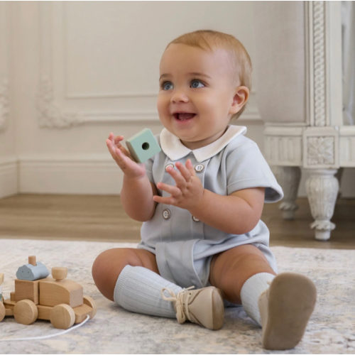 Lt. Blue Double Knit Button Front Bubble – Elegant Baby