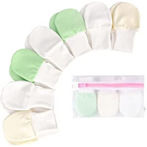 Anti-Scratch Baby Mittens - Pack of 7 Unisex Newborn Mitts - No Scratch Gloves for Boys and Girls - Cotton Gloves for Infants 0-6 Months Old with Laundry Bag (Medium - for 0-3 Months)