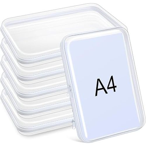 Sanwuta 6 Pcs Christmas Storage Organizer Box Clear Hard Zipper Case Hard Plastic Zipper Pouches Transparent Makeup Bag Pencil Pouches for Travel Snacks(White,12.6 x 9 x 2 Inch)