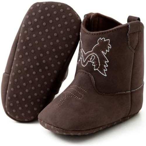 Jastore Baby Boys Girls Western Boots Cowgirl Cowboy Soft Rubber Sole Booties Toddler Newborn First Walker Crib Shoes
