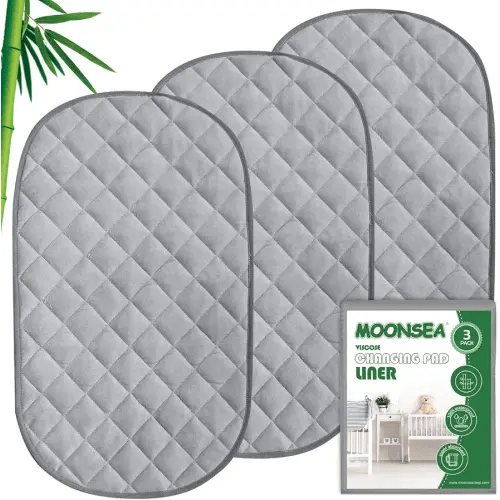 Diaper Changing Pad Liner Non-Slip, Waterproof Terry Mat Changing Pad Cover Liner, Quilted Absorbent Bassinet Liners Washable, 3 Pack 13"x 26" Reusable Portable Changing Table Pad Grey