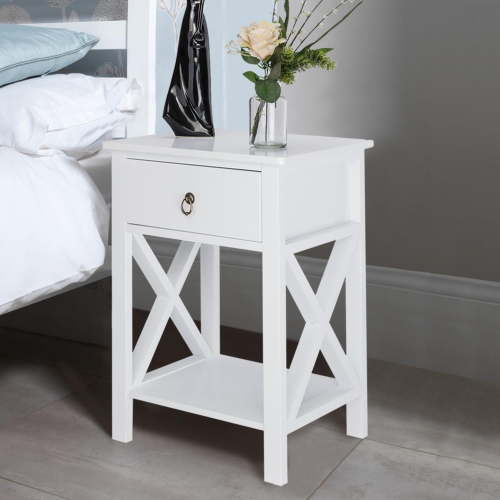 Zimtown White Bedside Nightstand End Sofa Table with Drawer and Shelf for Storage
