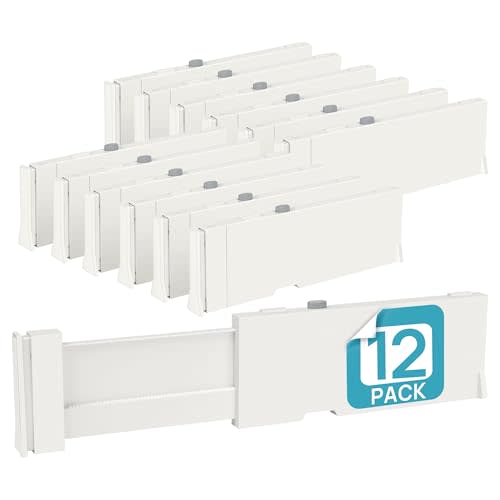 Vtopmart 12 Pack Drawer Dividers for Clothes, 4" High 11.6"-17" Adjustable Expandable Dresser Drawer Organizer, Plastic Drawers Separator for Dresser, Baby Clothes, Underwear, Kitchen & Office Storage