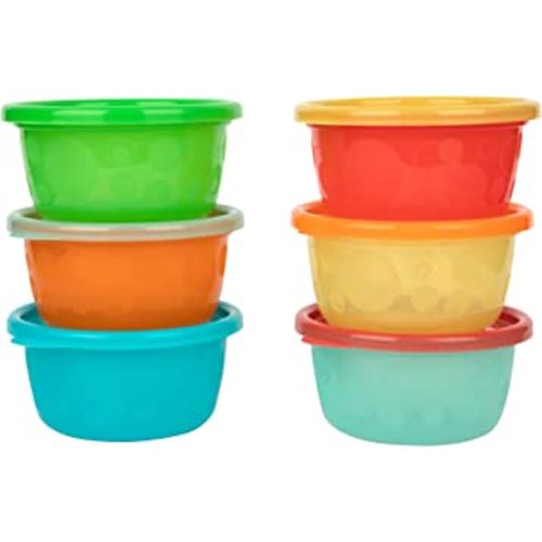 The First Years Take & Toss Toddler Bowls Set - Reusable Toddler Snack Cups - Toddler and Baby Snack Containers with Snap On Lids - Ages 9 Months and Up - 8 Oz - 6 Count