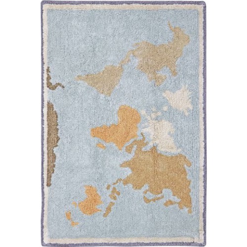 Mini World Map Washable Cotton Blend Rug
