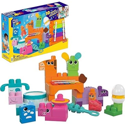 MEGA BLOKS Fisher-Price Toddler Building Blocks Toy Set, Musical Farm Band with 40 Pieces and 6 Music Sheets, Ages 1+ Years