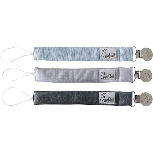 Copper Pearl Pacifier Clip 3-Pack: Premium Knit Binky Clips for Baby Girls and Boys - Stylish Stainless Steel Pacifier Holder Clip - Baby Pacifier Clips for No More Floor Drops - Lennon