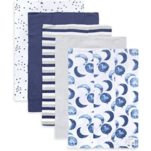 Burts Bees Baby Infant Burp Cloths, 100% Organic Cotton Extra Absorbent Soft Fabric Drool Cloths, 5-Pack Newborn Must-Have Essential Large Burping Cloths, One Size 17 x 11.75 Inches