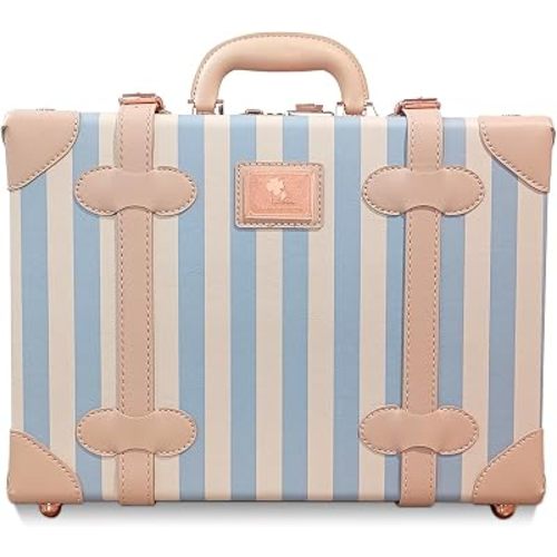 Unitravel Baby Keepsake Case, 16" Handmade Memory Storage Box, Newborn Keepsake Box, Vintage Suitcase for Baby Shower, Baptism, Naming Ceremony or Birthday (blue strip)