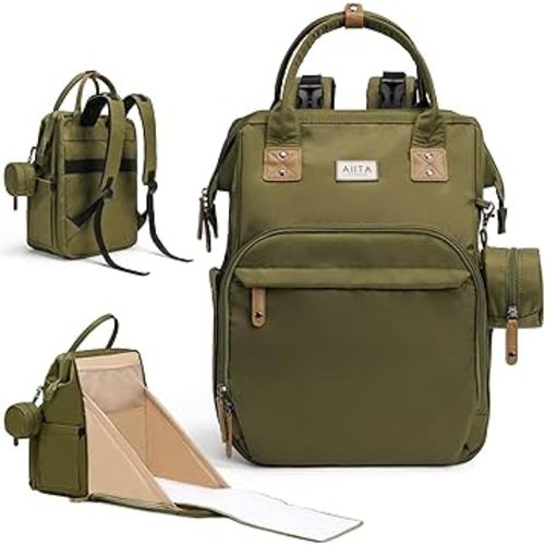 AIITA Diaper Bag Backpack, Multifunction Diaper Bag with Changing Pad, Baby Diaper Bags for Boys Girls, Stylish Large Capacity Travel Backpack for Moms Dads, Baby Shower Gifts,Unisex – Olive Green
