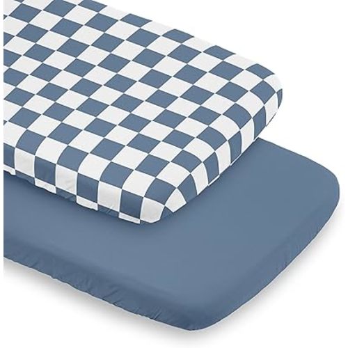 Sweet Jojo Designs 2-Piece Baby Bassinet Sheets Set (Blue Gingham Checkered Plaid) for Boys, Infant Newborn Nursery, Oval, Rectangle & Hourglass Mattress (Solid Steel & Vintage, Classic, Checkerboard)