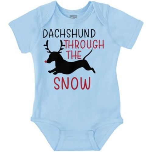 Brisco Brands Xmas Dachshund Through The Snow Baby Romper Boys or Girls