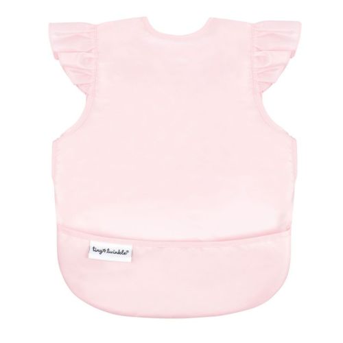 Tiny Twinkle Mess-Proof and Waterproof Baby Bib/Apron with Ruffled Shoulder, Machine Washable and BPA-Free (Rose, Small 6-24 Months)