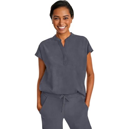 Healing Hands Women's Scrub Top Relaxed Fit Journey Top - 2 Pockets with Knit Details, Dolman Sleeve and Rounded Hem - 2152