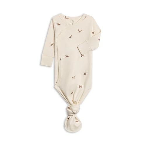 Colored Organics Baby 100% Organic Cotton Newborn Knotted Gown - Infant Indy Kimono Wrap Front Tie Knot with Mitten Cuffs