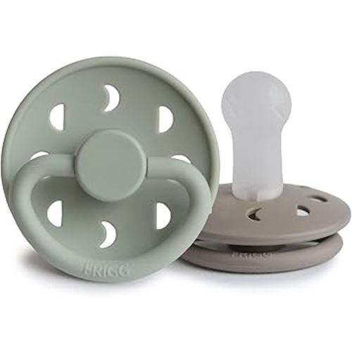FRIGG Moon SilkySoft Silicone Baby Pacifier | Made in Denmark | BPA-Free (Sage/Portobello, 6-18 Months)