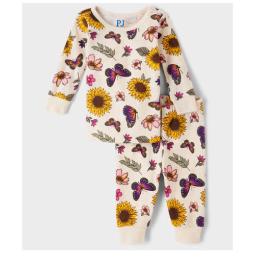 Baby And Toddler Girls Long Sleeve Sunflower Snug Fit Cotton Pajamas - TAN | The Children's Place